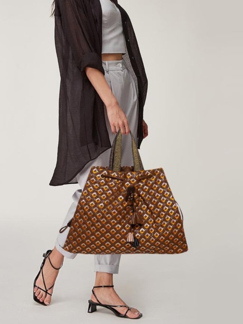 Marc Jacobs Memphis Brown Metallic Quilted Drawstring Tote